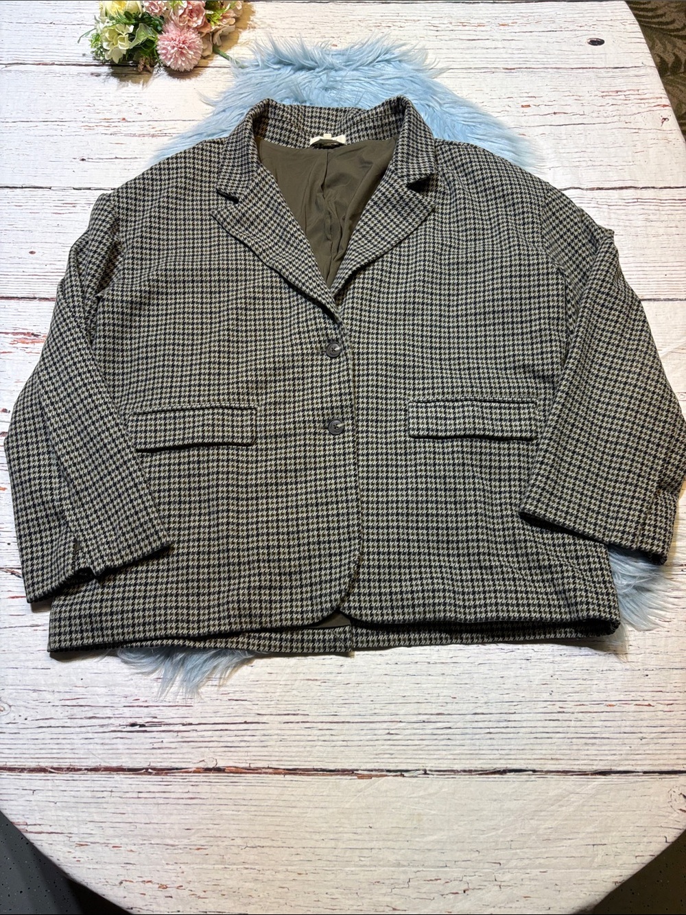 Madewell Oversized Knit Houndstooth Blazer Jacket sz XL